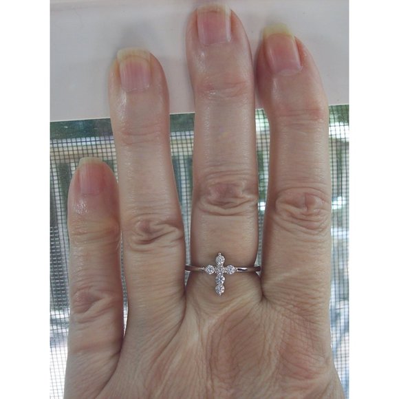925 STERLING SILVER Dainty Cross Cubic Zirconia Ring - Picture 11 of 16